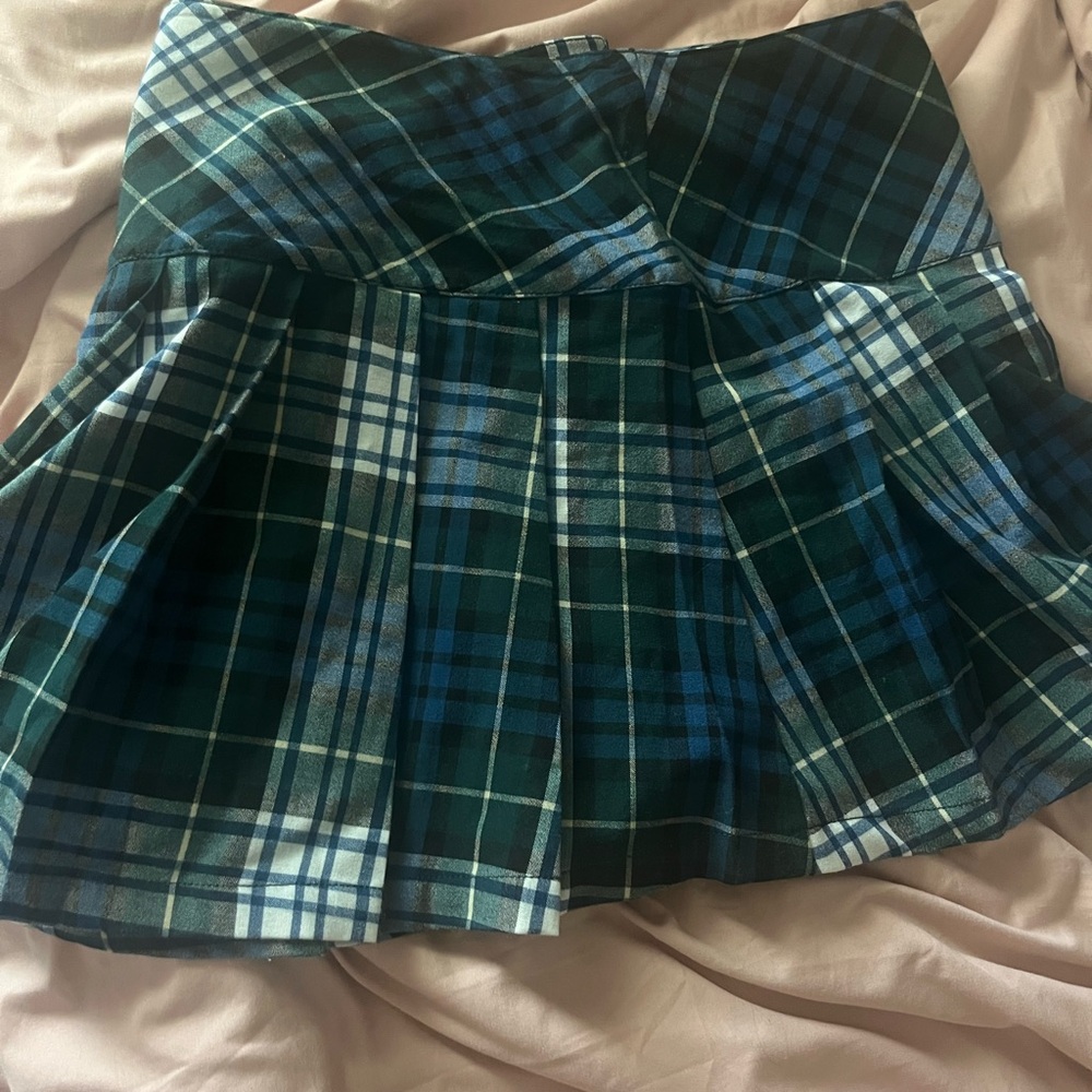 American Eagle Outfitters Blue and Green Plaid Skater Skirt